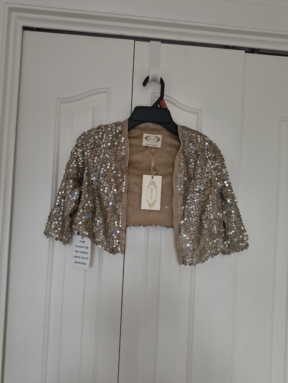 Girls Mia Joy Gold Sequin Cropped Shrug Cardigan Bolero Jacket - Sz 3T